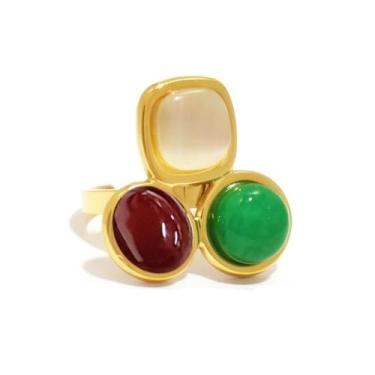 Imagem de Boho Anel feminino geométrico de pedra natural banhado a ouro hipoalergênico ajustável aberto vintage pedra preciosa anel de noivado aliança de casamento ajuste firme joias, Metal, Sem pedra preciosa