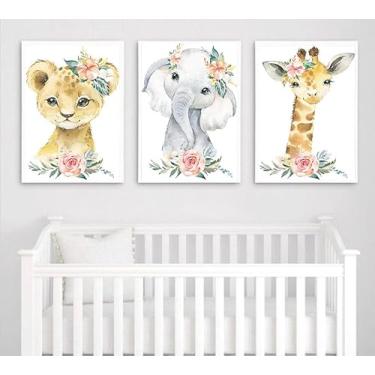 Imagem de Kit 3 Quadros Decorativos Safari menina Aquarela 1
