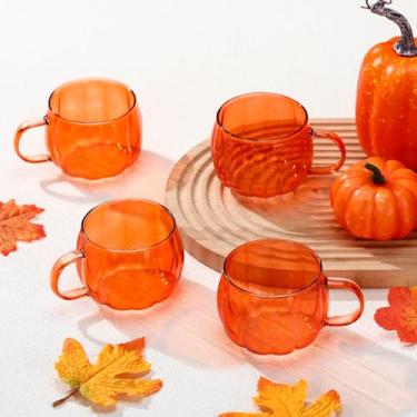 Imagem de Didaey 4 peças de canecas de vidro de abóbora de Ação de Graças Copos de Abóbora de Vidro Laranja com Alça Resistente ao Calor Café Chá Leite Copos para Presente Casa Escritório