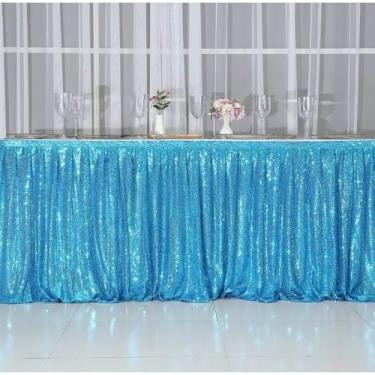 Imagem de Saia de mesa longa com lantejoulas em tom blush, saia de poliéster para decoração de festas e eventos de casamento, turquesa, 3 metros, 3 m de comprimento
