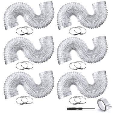 Imagem de Dreyoo Pacote com 6 mangueiras flexíveis de ventilação para secador, mangueira de exaustão de alumínio resistente de 10 cm e 90 cm, kit de dutos isolados de folha grossa (6 camadas) com braçadeiras