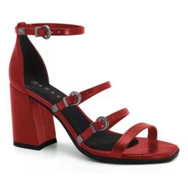 Imagem de Sandália Ramarim Feminina Salto bloco Verniz 2541104 Cor:vermelho;tamanho:39