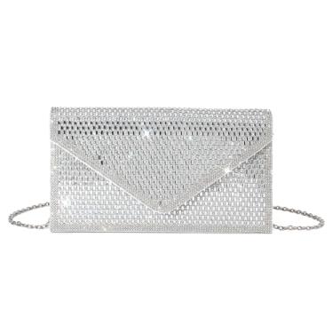 Imagem de Bolsa Hobo feminina com contas prateadas, bolsa clutch para festa de casamento, formatura, Prata com contas