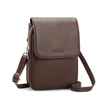 Imagem de befen Bolsa transversal feminina de couro legítimo, bolsa transversal para celular com compartimentos para cartão com bloqueio de RFID, Café, 5" x 2.17" x 7.48"
