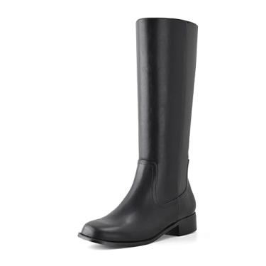 Imagem de Shoe'N Tale Botas femininas na altura do joelho, salto baixo, bico quadrado, com zíper lateral, botas confortáveis para outono e inverno, Preto, 40