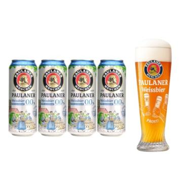 Imagem de Kit 4 Cervejas Paulaner Weiss Zero Álcool Lata 500ml + Copo Prost