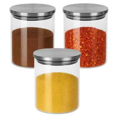 Imagem de Kit Porta Tempero Vidro Tampa Inox Hermética 3 potes 350ml - Majestic