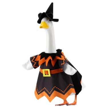 Imagem de Roupas de ganso de alpendre de bruxa para estátua de gramado de 58 cm, fantasia de Halloween para estátua de plástico/cimento, roupas de escultura sazonal para decoração de festa de cosplay e quintal