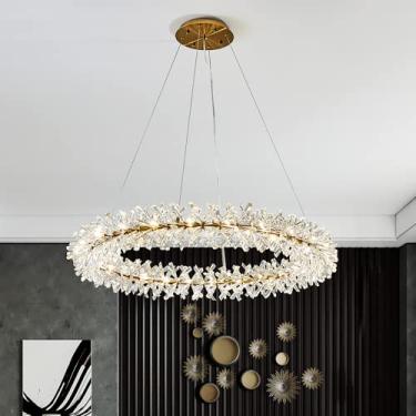 Imagem de Axamate Lustres de cristal modernos D24 Anel de ouro lustre luminária de teto ajustável para sala de estar quarto sala de jantar lavanderia hall de entrada cozinha ilha