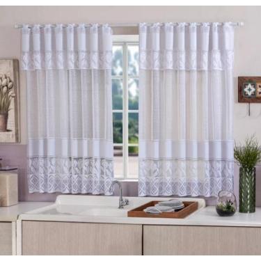 Imagem de Cortina Cozinha Rendada 1,20m x 2,20m Lisa com Bando - Branca/Bege - S