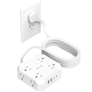 Imagem de Régua de alimentação de 2 pinos, WRXDMC adaptador de saída de 2 pinos para 3 pinos, protetor contra surtos de dois pinos 1400J, cabo de extensão de 4,5 m de comprimento, 8 tomadas CA com 2 portas USB