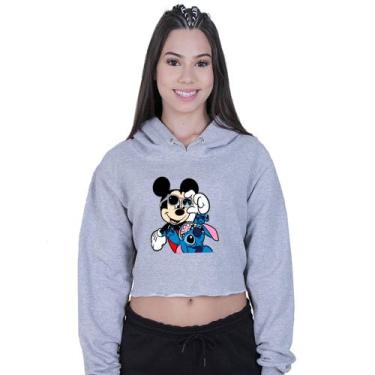 Imagem de Cropped Moletom Feminino Mickey Lilo Stitch Friends - Lafre, Cinza, GG