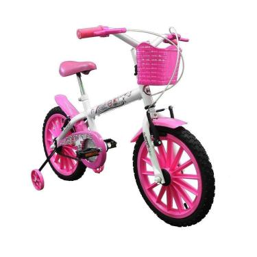 Imagem de Bicicleta Infantil Track Bikes PINK WR com Cestinha e Rodinhas, Aro 16 Branco e Rosa