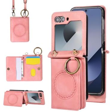 Imagem de Compatível com Samsung Galaxy Z Flip 5 5G 2023 capa carteira e alça de ombro transversal anel fivela suporte suporte cartão suporte magnético carro capa de telefone para ZFlip5 Z5 G Flip5 ZFlip 5Z