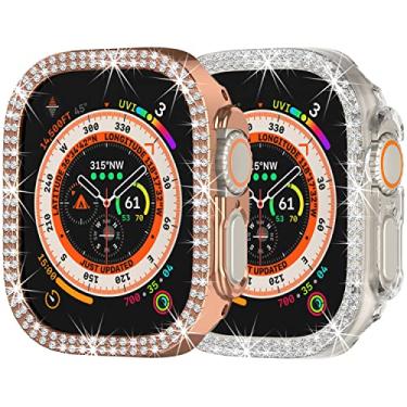 Imagem de Compatível com Apple Watch Ultra 2/Apple Watch Ultra 49 mm, fileira dupla, brilhante, diamante, capas protetoras de policarbonato para mulheres e homens, cristais brilhantes com strass, acessórios