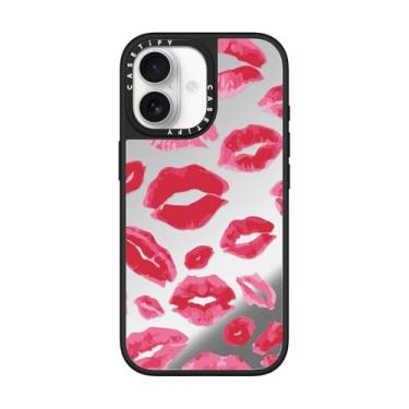 Imagem de CASETiFY Capa espelhada para iPhone 17 [refletiva/compatível com Magsafe/1,5 m. 1X proteção contra quedas de nível militar] - Beijos de batom - Prata em preto