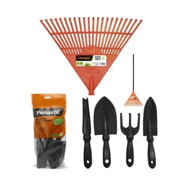 Imagem de Kit 01 Vassoura Rastelo + Conjunto Jardinagem Famastil = Trapp