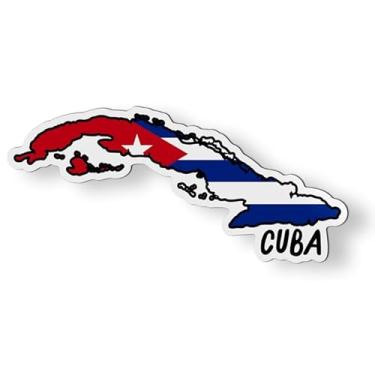 Imagem de Mapa de Cuba com bandeira Ímã de orgulho cubano para porta de metal de armário de geladeira de carro - 11,4 cm