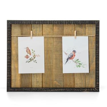 Imagem de ibalux Quadro de imagem de fazenda, moldura de colagem de borda preta de madeira de pinheiro natural, 44 x 34 cm, exibição de fotos em vários tamanhos com clipes e corda de juta, decoração de cozinha