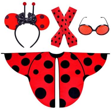 Imagem de ZZIHAN Conjunto de acessórios de fantasia de joaninha para meninas – asas de joaninha manchadas, faixa de cabeça de antena, óculos de sol, luvas sem dedos | Fantasia de Halloween, roupa de festa de 9