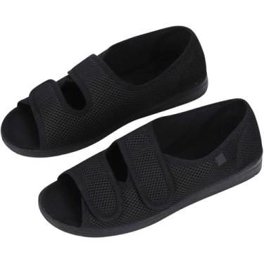 Imagem de Chinelos De Pés Inchados Femininos Sapatos Ortopédicos Ajustáveis Sapatos De Idosos Confortáveis Calçados Cirúrgicos Para Sapatos Diabéticos Sandálias Antiderrapantes Com, Black, 5 UK