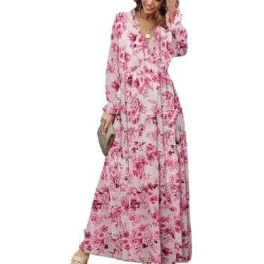 Imagem de Vestido De Noite Feminino Casual Floral Decote V Profundo Manga Longa Vestido De Noite Cocktail Party Maxi Vestidos De Noiva, 3#, XXL