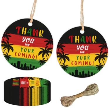 Imagem de 50 peças etiquetas de agradecimento de reggae redondas decorações de festa de reggae palmeira etiquetas de presente música jamaicana rasta decoração temática para meninos meninas e pessoas amadas