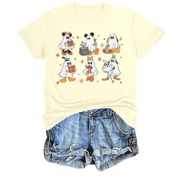 Imagem de Camiseta feminina KIDDAD Halloween Pumpkin Ghost de algodão S-XXL