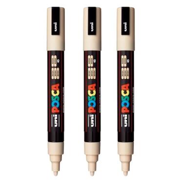 Imagem de posca Marcadores de tinta à base de água PC-5M, ponta média reversível (1,8-2,5 mm), bege, 3 unidades