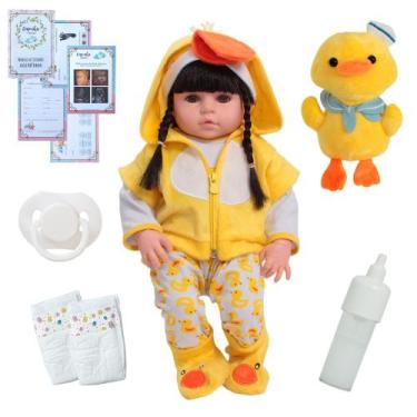 Imagem de Bebê Reborn Valentina Morena Pato Pelúcia Acessórios Fofinha - Cegonha