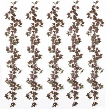 Imagem de mizii Pacote com 5 vinhas artificiais de 914 cm, guirlanda de hera realista de videira falsa, folhas verdes, plantas falsas, decoração para uso ao ar livre, festa de casamento, manto, quarto