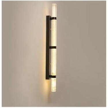 Imagem de WLHAZMWY Lâmpada de parede moderna minimalista de cristal de cobre - Arandelas LED de luxo para sala de estar, quarto, lâmpada de vila, corredores de hotéis (H99 cm, ondas de golfinho)