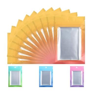 Imagem de 4 sacos Mylar de impressão personalizada com 100 peças de sacos de embalagem Ziplock transparentes à prova de cheiro, bolsas de alumínio para lanches, joias, doces, biscoitos (laranja pacote com 100