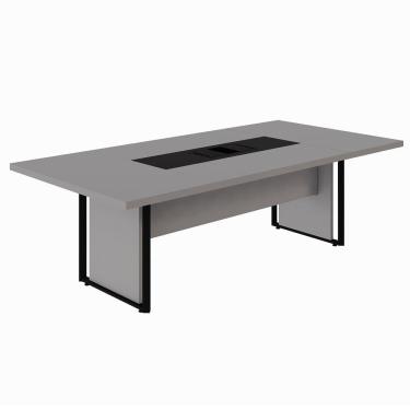 Imagem de Mesa Reunião 240cm Escritório para 4 Pessoas com Caixa de Tomadas Corporate Cinza Sagrado / Preto