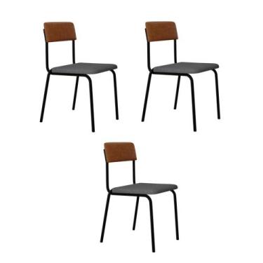 Imagem de Conjunto 3 Cadeiras de Jantar Fit Tecido Mesclado Est.Preta - Metalig