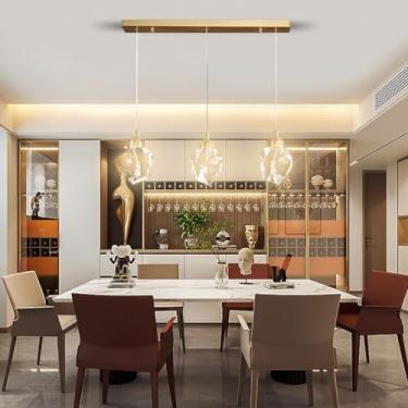 Imagem de Lustre moderno de cristal, luzes pendentes redondas douradas, luminária de teto de 3 luzes com cabo ajustável, lustres reguláveis em formato de gota de chuva para sala de jantar, cozinha, il