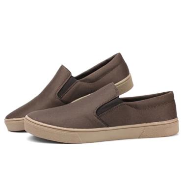 Imagem de Tênis Slip On Sapatênis Confortável Leve Versátil Estiloso Solado Macio Calce Fácil Prático Iate Masculino Feminino Casual Elástico Lateral (Marrom, BR, Adulto, Numérico, 38)
