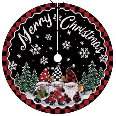 Imagem de Fzbali Saia para árvore de Natal Gnomo, 121 cm, com cadarço, floco de neve, vermelha, preta, xadrez, árvore de Natal, festa de inverno, decoração interna
