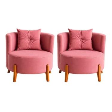 Imagem de Kit 2 Poltronas Orgânica Curva Luna Veludo Rosa Pés de Madeira - Monta