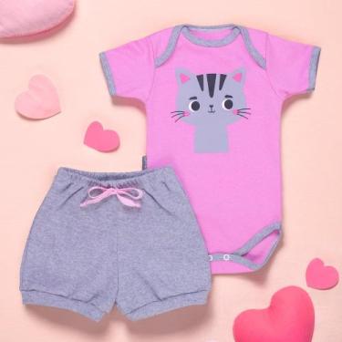 Imagem de Conjunto Curto Bebê Gatinha Mescla Look Fresquinho E Fofo - Era Uma Ve