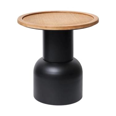 Imagem de Mesa de chá moderna redonda mesa de centro mesa de canto vintage industrial de madeira vime sofá mesa lateral estilo casas de fazenda mesa de chão