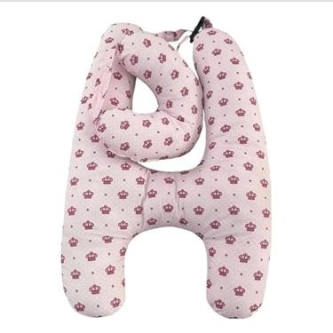 Imagem de Almofada em Forma H Adulto e Infantil Com Apoio para Pescoço de Dormir Para Viagens Descanso(Coroa rosa)