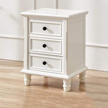Imagem de Mesa de cabeceira simples moderna de madeira maciça armário de cabeceira com 3 camadas de gavetas e 4 pés de madeira mesa de cabeceira luxuosa leve para quarto (C 50 x 38,5 x 55 cm)