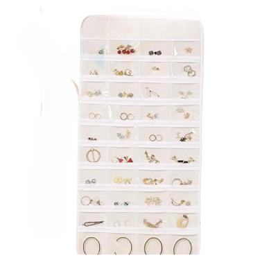 Imagem de 48/80 Bolso Porta Joias Organizador De Bijuterias Grande Joias Tela Saco De Armazenamento(CINZA,80 BOLSOS)