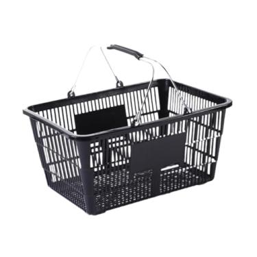 Imagem de Generic Cesta de compras, cesta de compras, resistente, ergonômica, de metal, com alça, organizadora de supermercado para brinquedos, cosméticos, armário, Preto