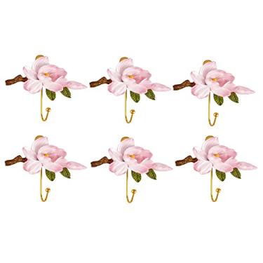 Imagem de XIANGGUI 1983 Rack organizador de casacos 6 peças ganchos elegantes para entrada - ganchos de resina, flores decorativas montadas na parede ganchos para casaco rack chapéu e guarda-chuva (cor: B)