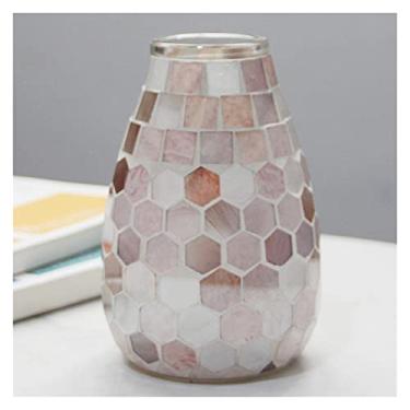 Imagem de Vaso de vidro mosaico fresco nórdico de cor clara para escritório em casa hidropônico endro verde pequeno arranjo de flores vaso de decoração de casa (cor: 1) (1)