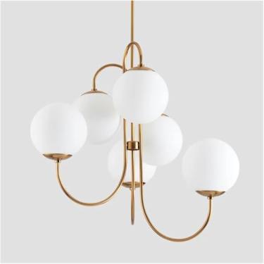 Imagem de Lustre Artístico Moderno Bolas De Vidro Branco Lâmpada Pendurada Mesa De Jantar Casa De Café Luz Pendente Compatível Com Sala De Estar Em Casa Restaut, Warm Light, 6 heads