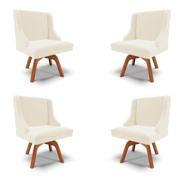 Imagem de Kit 4 Cadeiras Decorativas Sala de Jantar Base Giratória de Madeira Firenze Veludo Bege/Natural G19 - Gran Belo