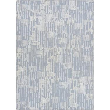 Imagem de Tapete abstrato moderno de lã adornado à mão – Tapete grosso e durável para decoração de entrada de alto tráfego, sala de estar, quarto e sala de jantar (azul claro, 9,5 x 1,5 m)